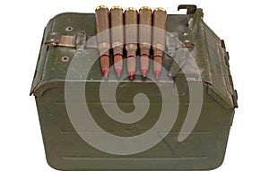 Ammo Can for ammunition belt and 12.7Ãâ108mm cartridges for a 12.7 mm heavy machine gun DShK used by the former Soviet Union